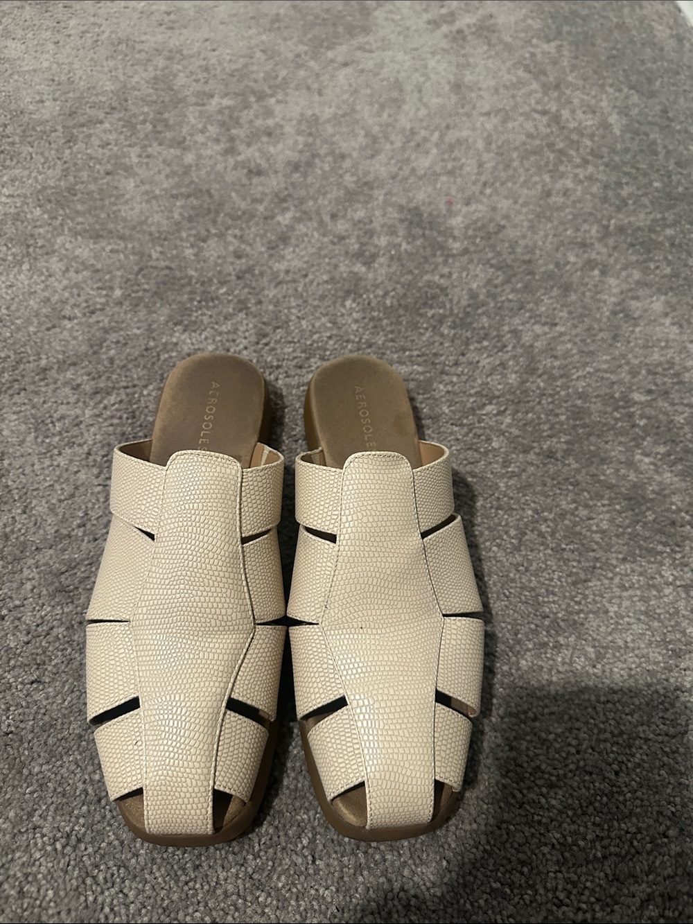 AEROSOLES Light Cream Woven Slide Mules